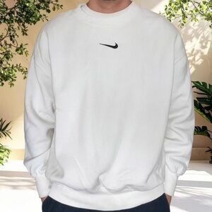 Nike Sweatshirt Center Swoosh Size Medium White Crewneck Logo Pullover Y2K USA
